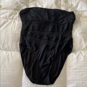 Black mesh strapless one piece